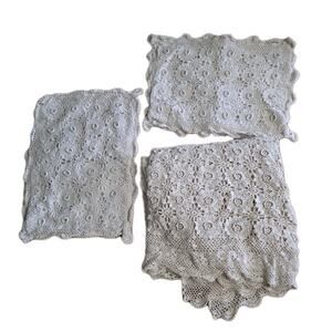 Vintage Lace Coverlet Bedspread Full 70 X 78 Cream With Pillow Shams Cottage